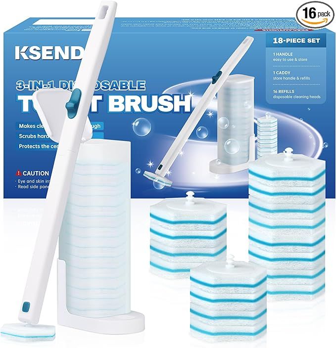 Ksend Toilet Bowl Brush and Holder - Disposable Toilet Brush Set with 16 Refills & 1 Storage Cadd... | Amazon (US)