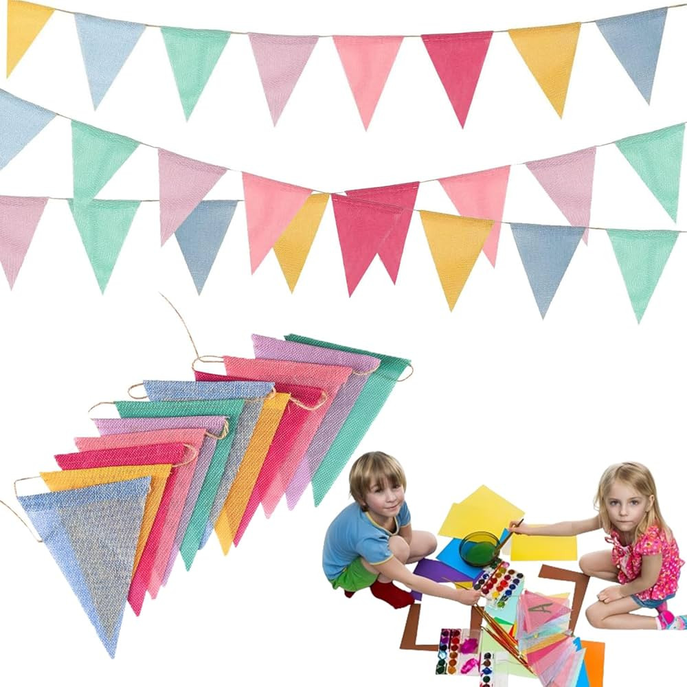 Asphodelia 72 Flags Burlap Bunting Banners, Pennant Banner Flags Pastel Rainbow for Classroom Pla... | Amazon (CA)