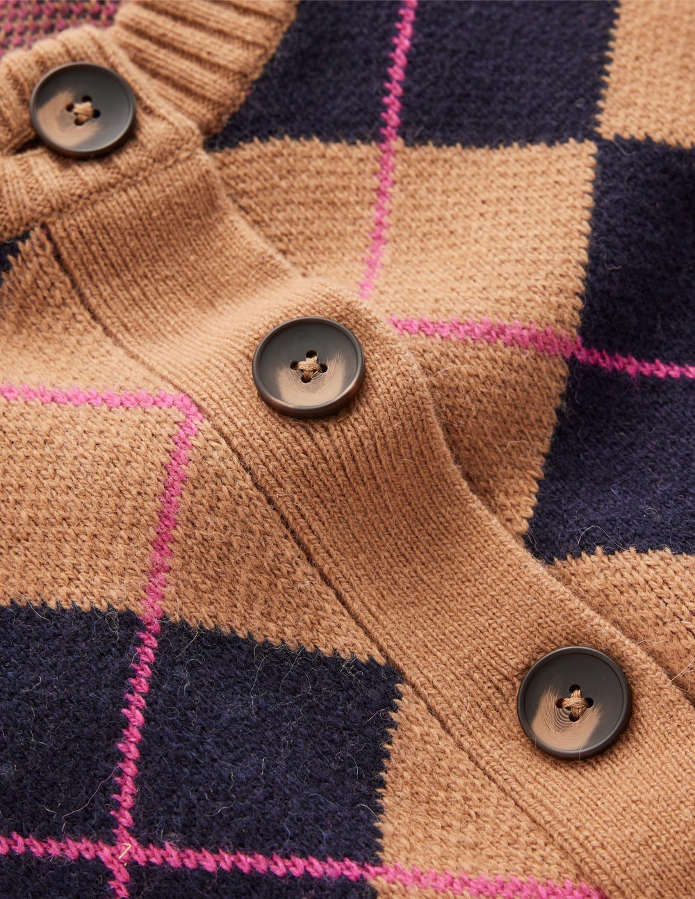 Abi Jacquard Cardigan-Camel, Navy Argyle | Boden (US)
