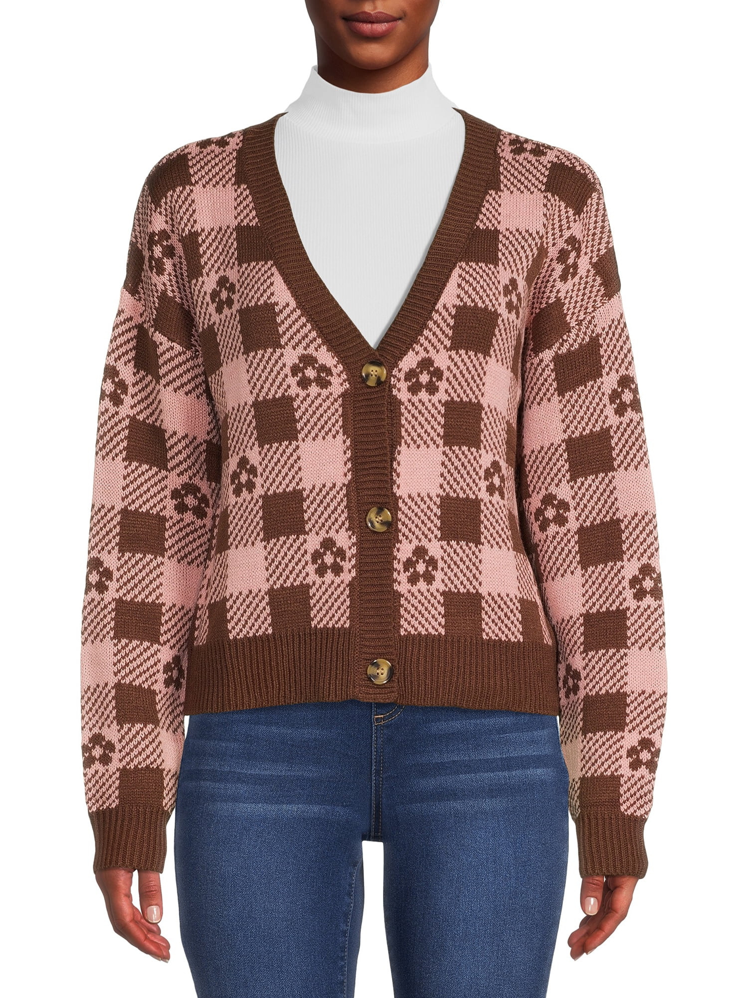 No Boundaries Junior's Cropped V-Neck Cardigan - Walmart.com | Walmart (US)