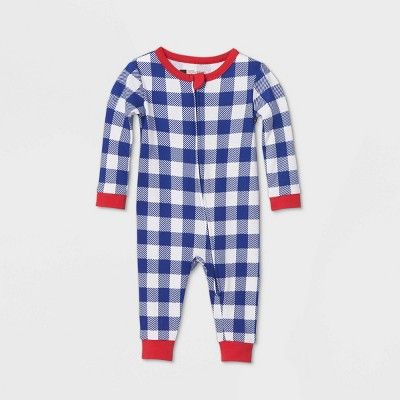 Baby July 4th Gingham Union Suit - Navy | Target