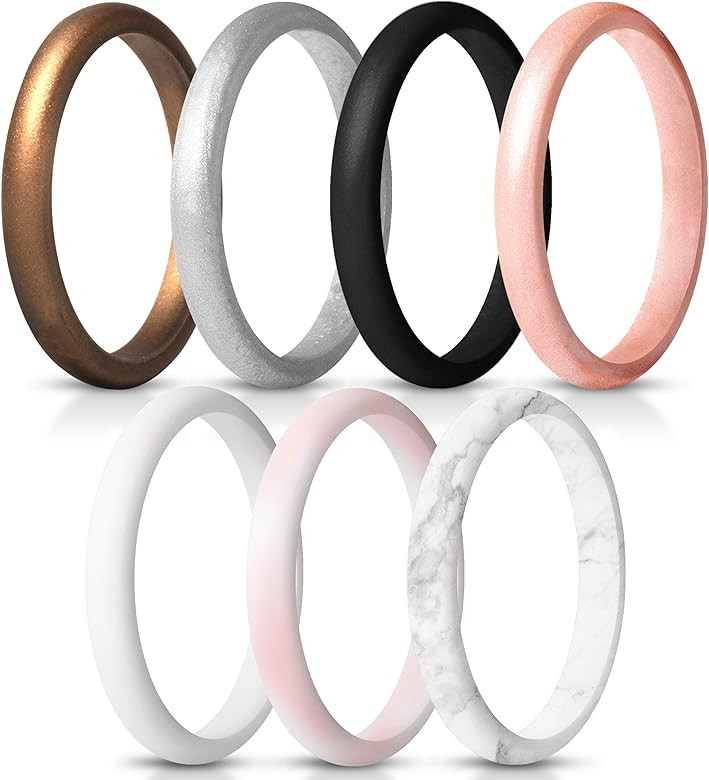 ThunderFit Women's Thin and Stackable - Silicone Rings Wedding Bands - Promise rings 2.5mm Width ... | Amazon (US)