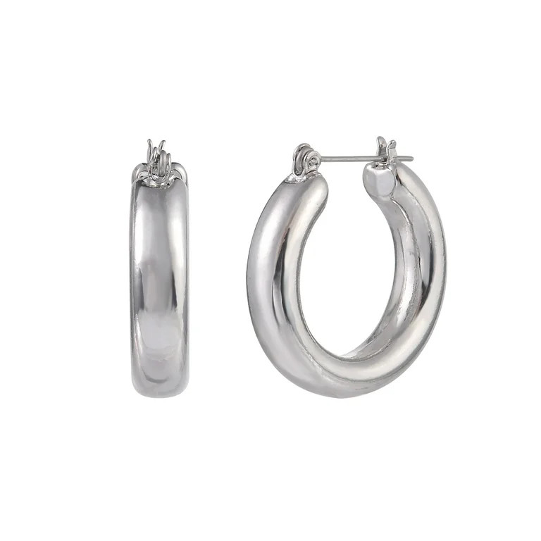 Time and Tru Adult Female Silver-Tone Thick Click-It Hoop Earring | Walmart (US)