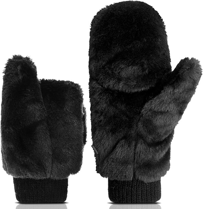 SATINIOR Faux Fur Mittens Fingerless Gloves Convertible Gloves Fluffy Winter Warm Soft Half Finge... | Amazon (US)