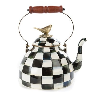 MacKenzie-Childs Courtly Check Enamel 3 Qt. Tea Kettle with Bird | MacKenzie-Childs