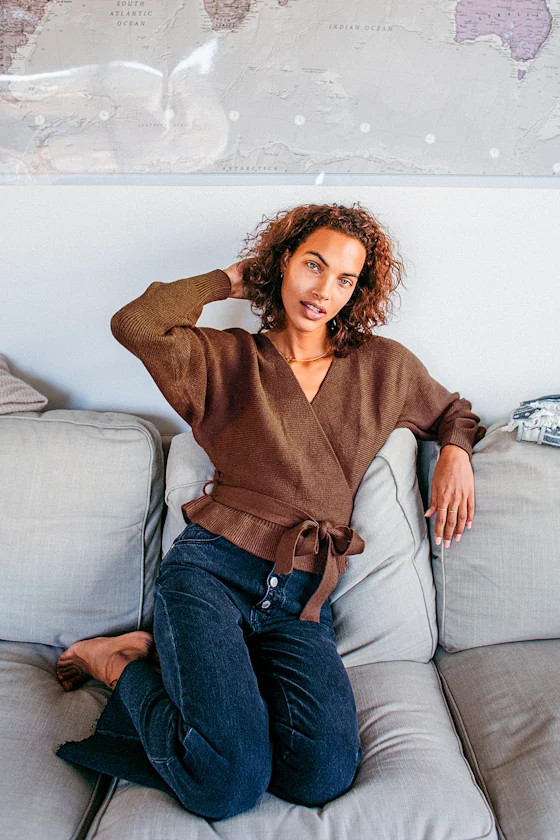 Sweet and Sophisticated Brown Knit Faux-Wrap Sweater | Lulus (US)