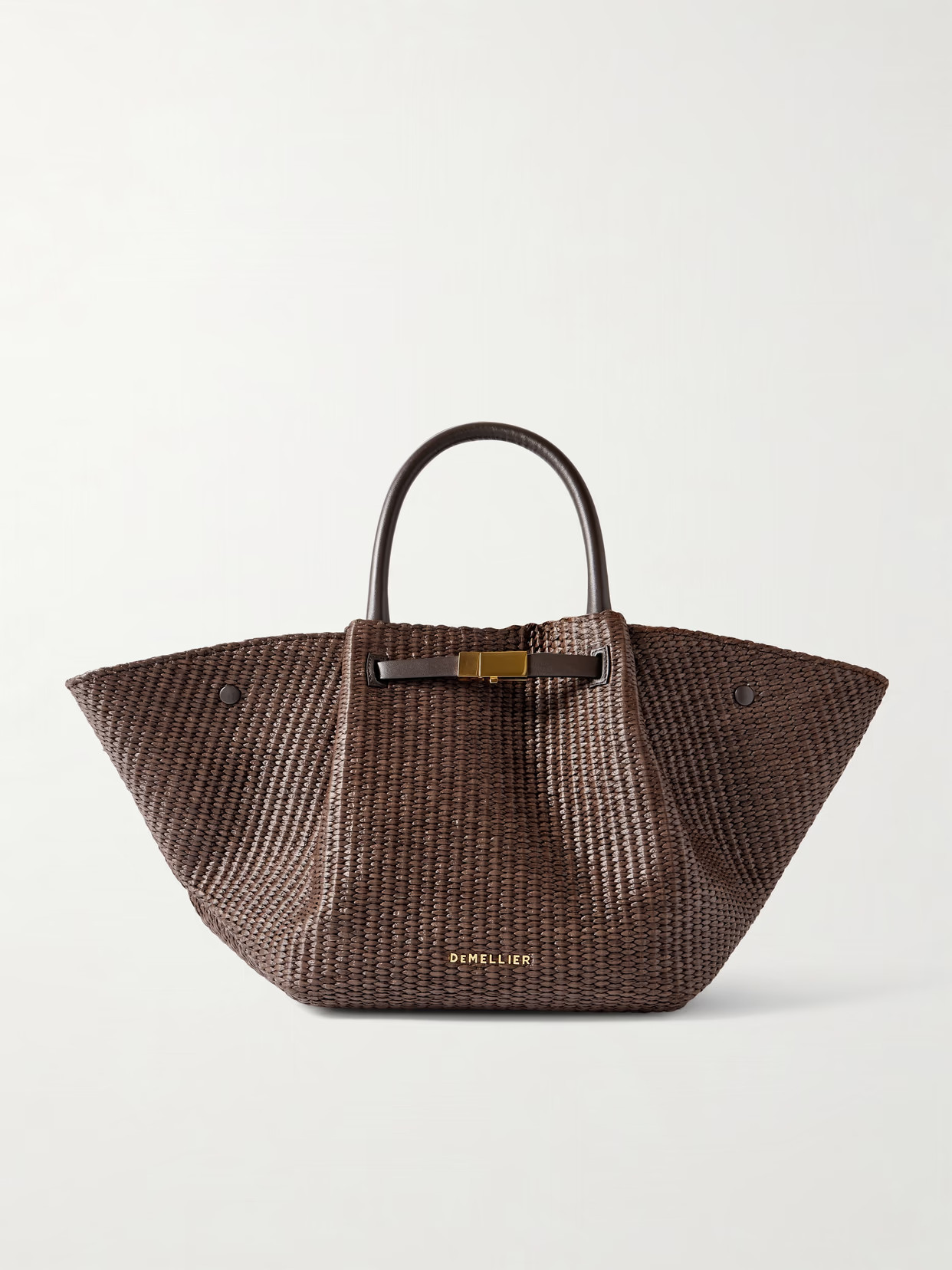 DeMellier - New York Midi Leather-trimmed Raffia Tote - Brown | NET-A-PORTER (US)