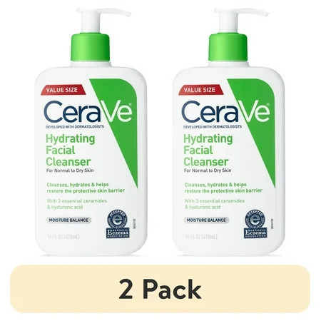 (2 pack) CeraVe Hydrating Facial Cleanser for Normal to Dry Skin Daily Face Wash for Dryness 16 fl oz. | Walmart (US)
