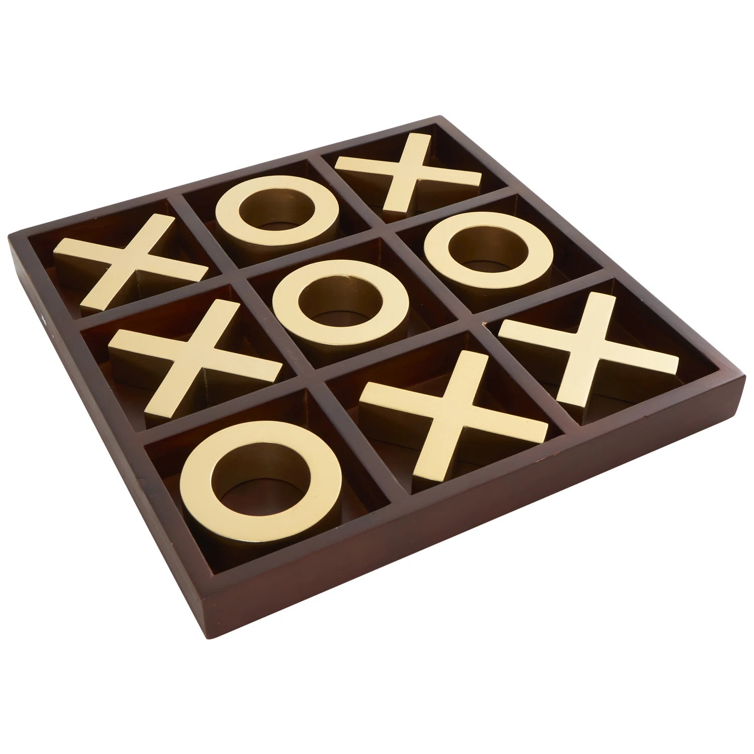 Wooden Tic Tac Toe Decor Brown Game Set with Gold X and O Pieces | Wayfair North America
