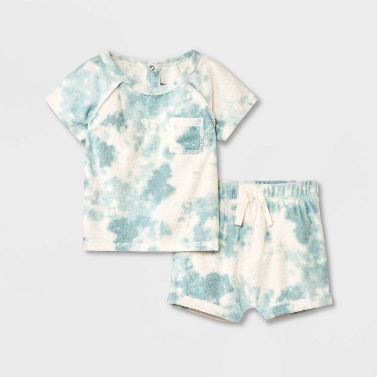 Grayson Collective Baby Tie-Dye Terry Top & Shorts Set - Blue | Target