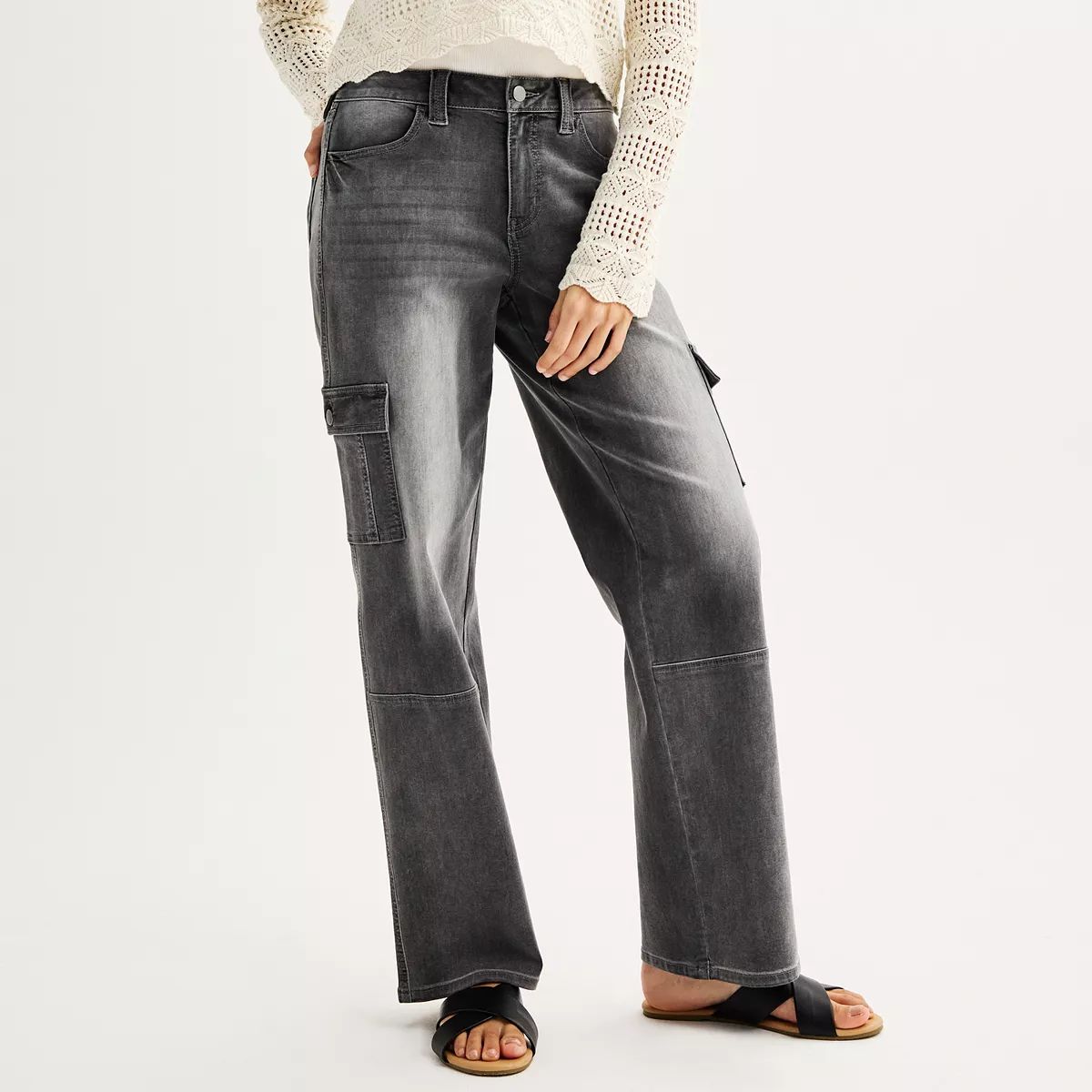 Juniors' Project Indigo Mid-Rise Cargo Straight-Leg Jeans | Kohl's