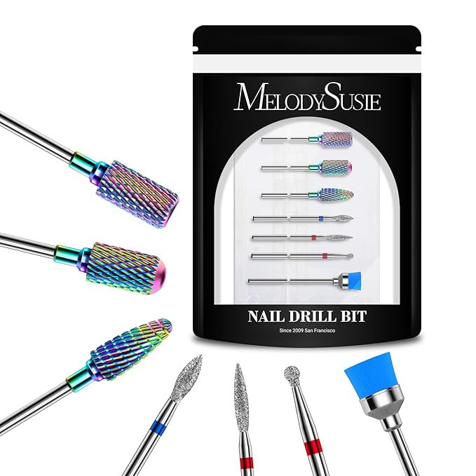 MelodySusie Nail Drill Bits Set, 7pcs Tungsten Carbide Diamond Nail Drill Bits for Acrylic Nails ... | Amazon (US)