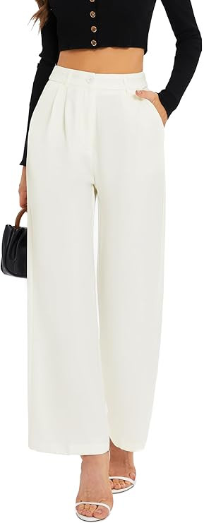 FUNYYZO Wide Leg Pants Women's High Elastic Waisted in The Back Business Work Trousers Long Strai... | Amazon (US)