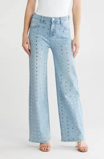 PTCL Rhinestone Embellished High Waist Ultrawide Leg Jeans in Medium Blue at Nordstrom Rack, Size 25 | Nordstrom Rack
