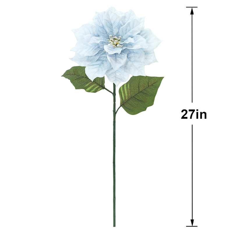 Light Blue Velvet Poinsettia Floral Stem, 27" | At Home