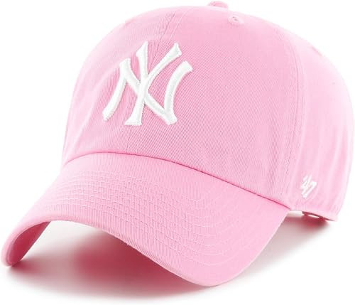 47 Brand MLB Rose Pink Primary Logo Clean Up Adjustable Baseball Cap Hat, Adult One Size Fits All - New York Yankees Rose Pink | Amazon (US)