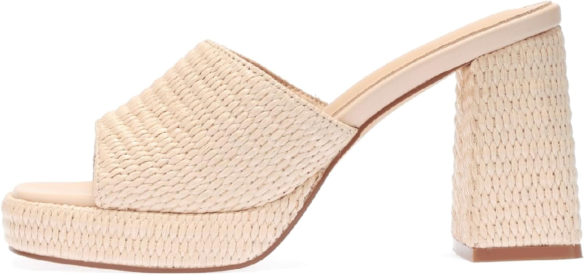 Monrovia Raffia Heeled Sandals for Women，Platform Wedge Slip On Block Heel, Dressy Summer Open ... | Amazon (US)