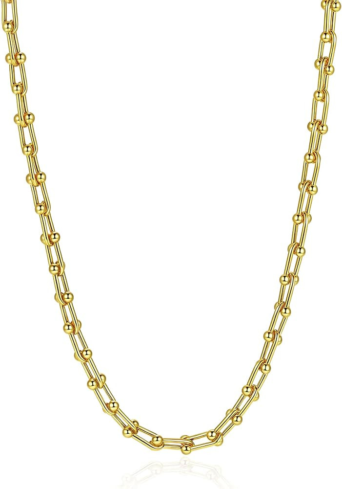 18K Gold Plated Trendy Chain Necklaces for Women and Men W:8mm, L: 18.11+5inches Gold Statement G... | Amazon (UK)