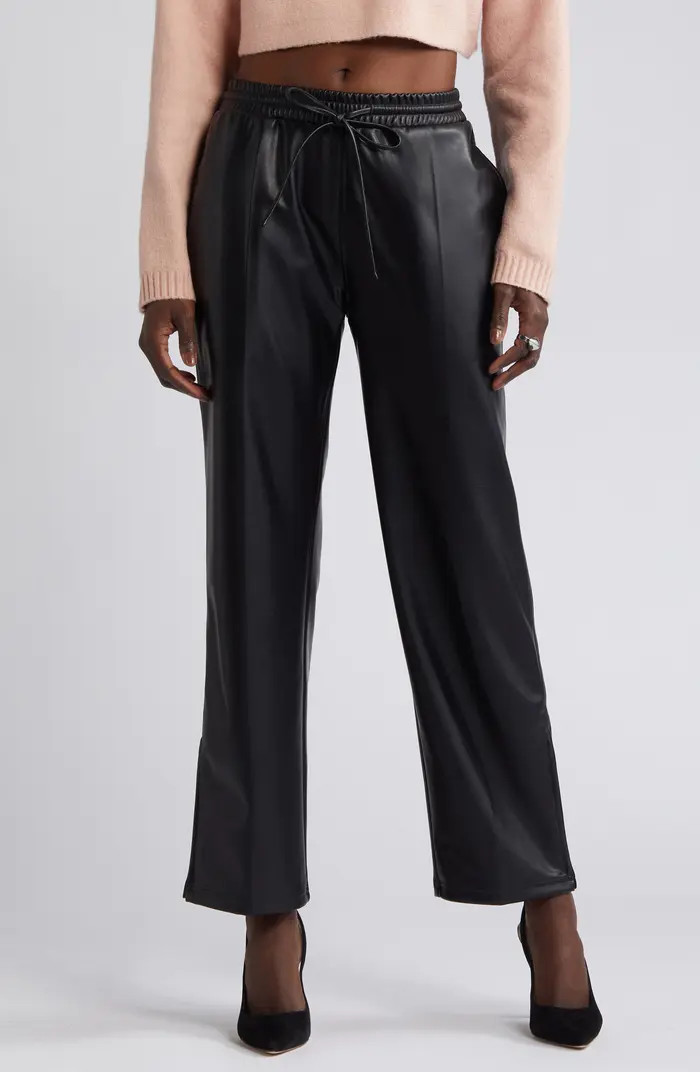 Open Edit Faux Leather Drawstring Track Pants | Nordstrom | Nordstrom