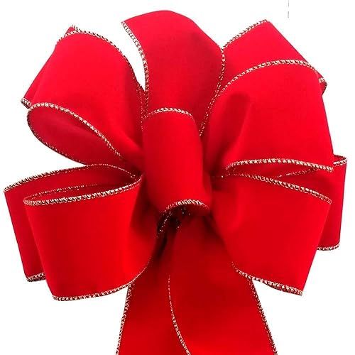 12-Pack Christmas Bows 10" x 26" Handmade with 2.5" Red Velvet Gold Wired Edge Ribbon Indoor Outd... | Amazon (US)