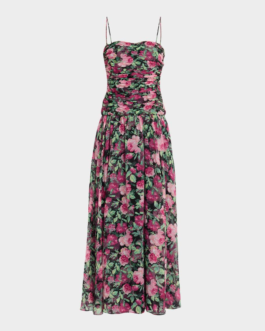 Ungaro Dylan Floral Chiffon Ruched Maxi Dress | Neiman Marcus