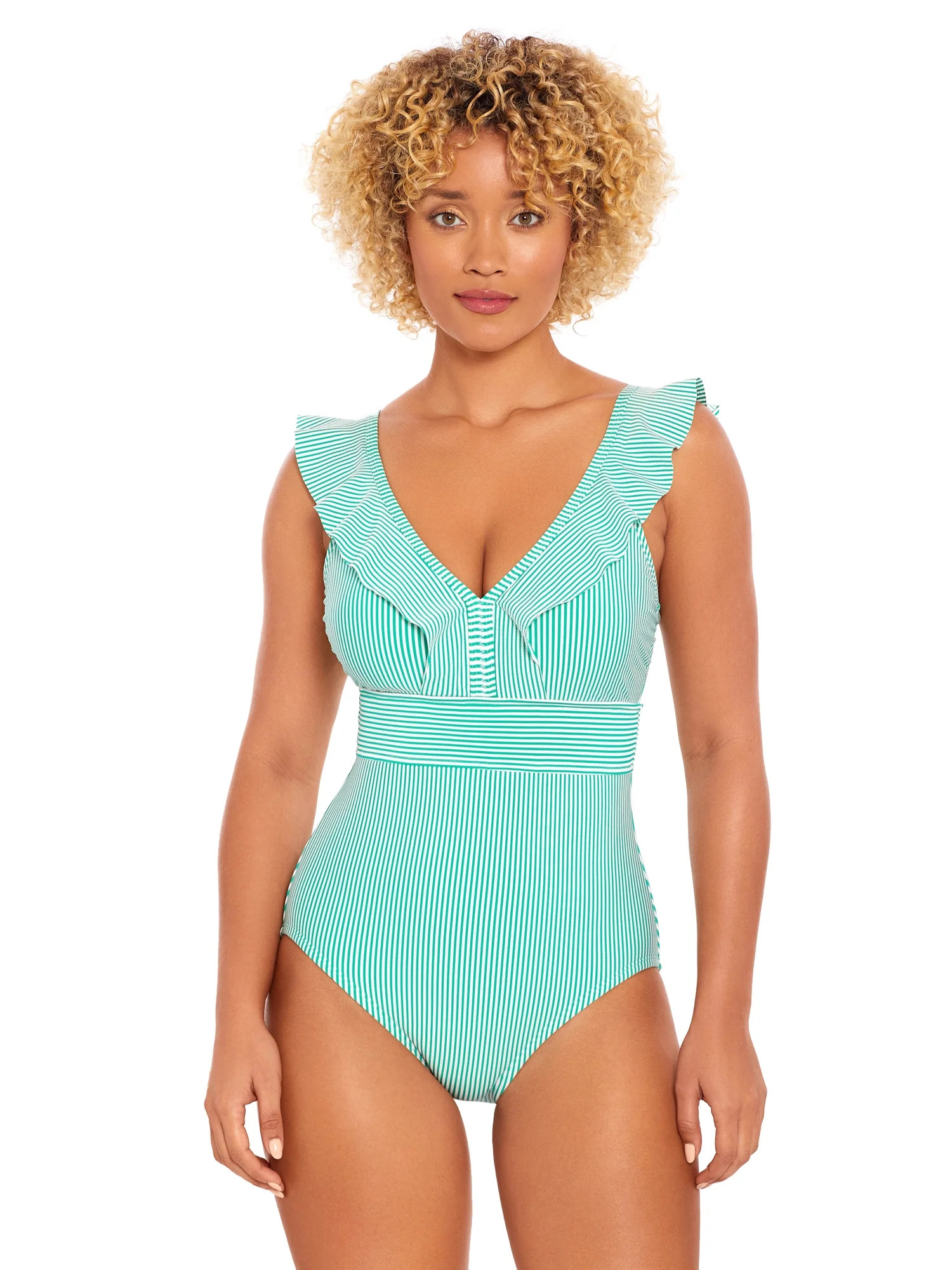 Time and Tru Women’s Ruffle Seersucker One Piece Swimsuit, Sizes XS-3X | Walmart (US)