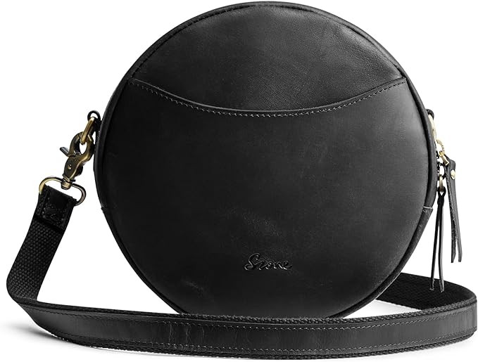 S-ZONE Leather Crossbody Bags for Women Trendy Circle Cross Body Shoulder Bag Designer Round Purs... | Amazon (US)