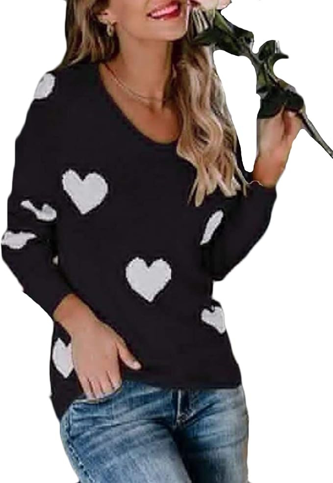 CORIRESHA Women's Casual Crewneck Comfy Fuzzy Hearts Knit Sweater Pullover Sweatershirt | Amazon (US)