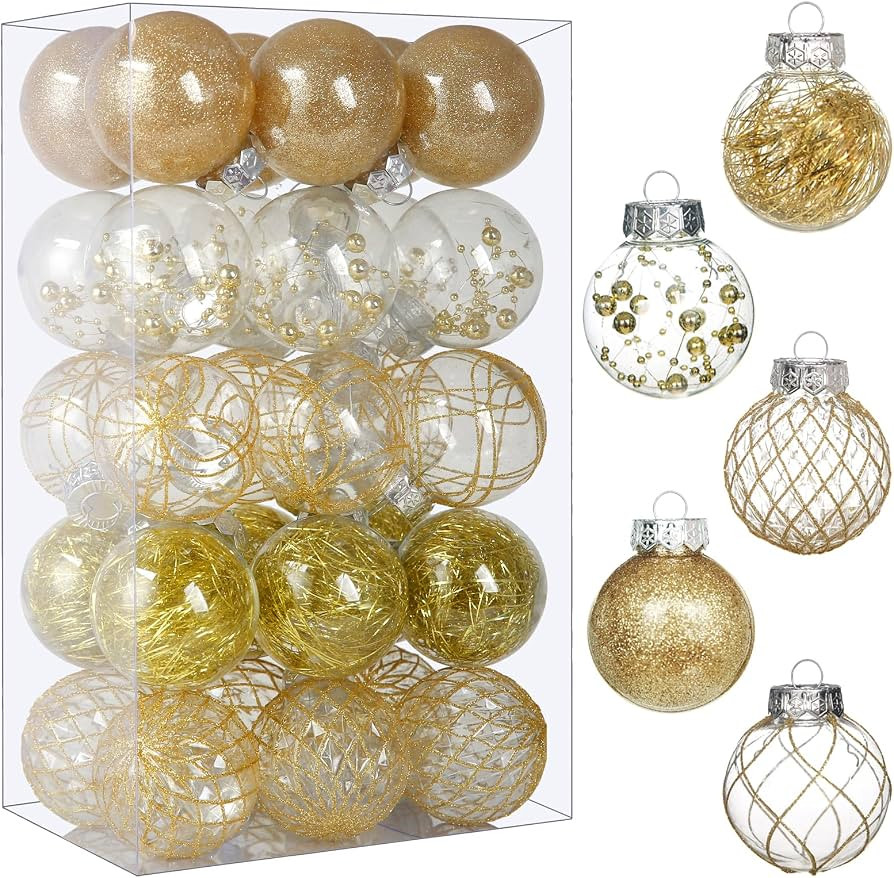 Clear Christmas Ball Ornaments, 30ct 2.36" Gold Shatterproof Xmas Ball Decorations Set Decorative... | Amazon (US)