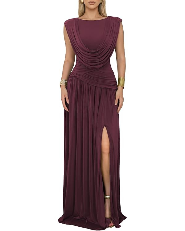 Athena Women's Convertible Cowl Neck Sleeveless Slit Maxi Dress | Amazon (US)