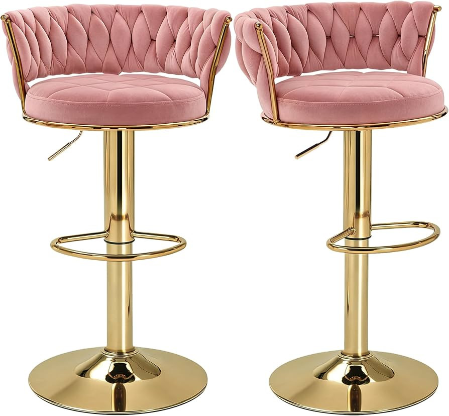 VECELO Bar Stools Set of 2, Adjustable Barstools Counter Height Stools with Back and Arm, Velvet ... | Amazon (US)