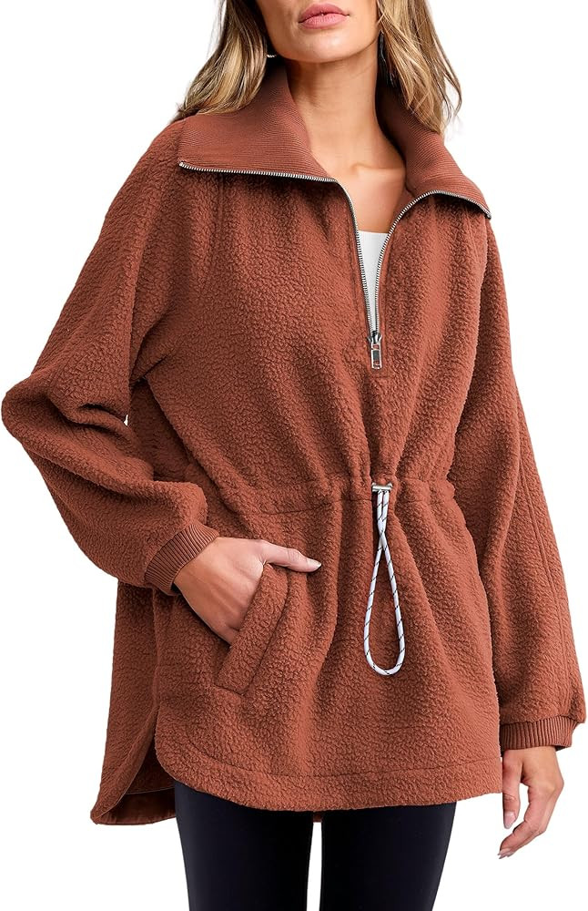 ANRABESS Women Sherpa Fleece Sweatshirt Half Zip Pullover Casual Warm Fuzzy Sweater Coat 2024 Fal... | Amazon (US)