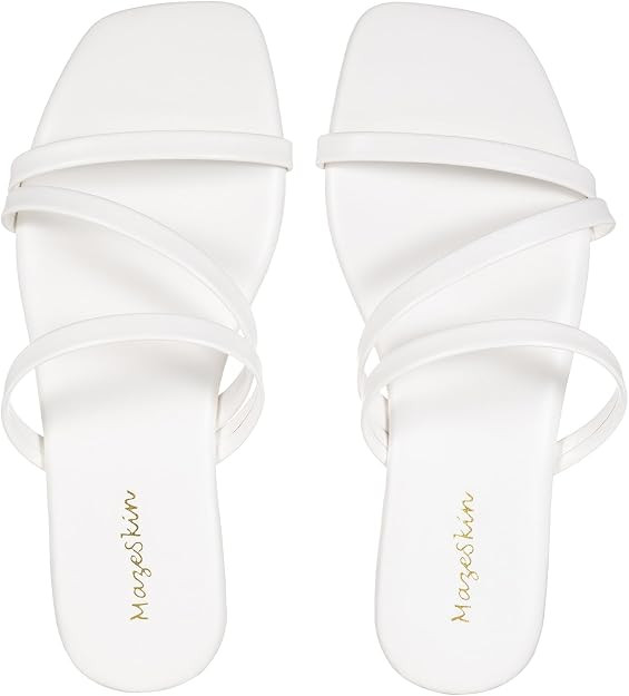 mazeskin Memory Foam Strappy Flats Sandals for Women Vegan Leather Summer Square Toe Beach Slides... | Amazon (US)