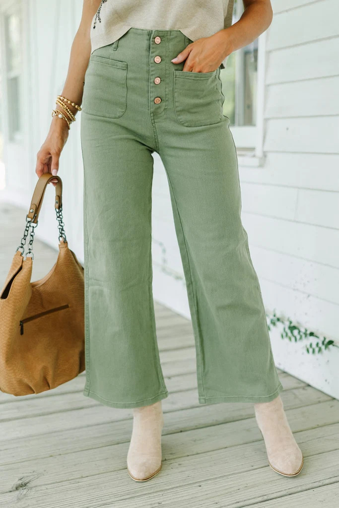 More To Love Olive Green Denim Pants | The Mint Julep Boutique