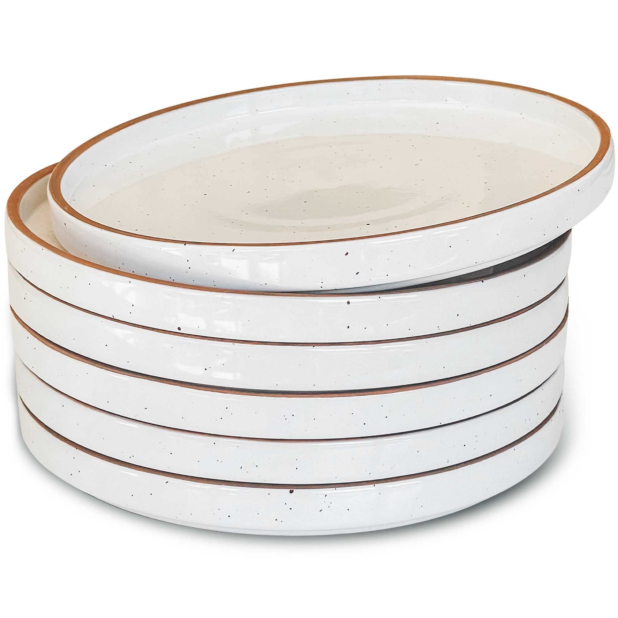Mora Ceramic Flat Plates Set of 6-8 in - The Dessert, Salad, Appetizer, Small Lunch, etc Plate. Microwave, Oven, and Dishwasher Safe, Scratch Resistant. Kitchen Porcelain Dish - Vanilla White | Amazon (US)
