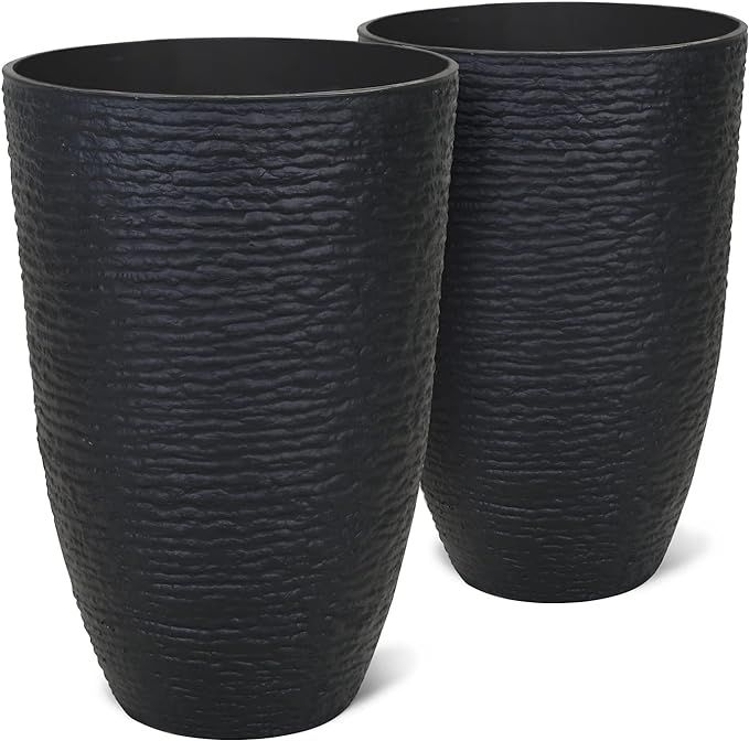 Worth Garden 21" H Tall Planters 2 Pack - 14'' Dia Resin Large Round Black Flower Pots for Outdoo... | Amazon (US)