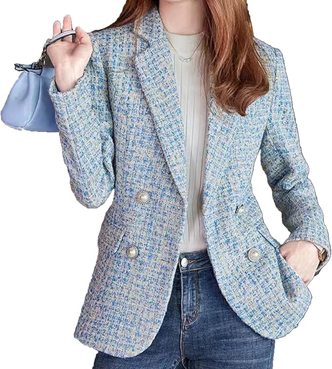 Womens Tweed Blazer Jackets Fall Winter Warm Fashion Casual Open Front Business Elegant Work Suit... | Amazon (US)