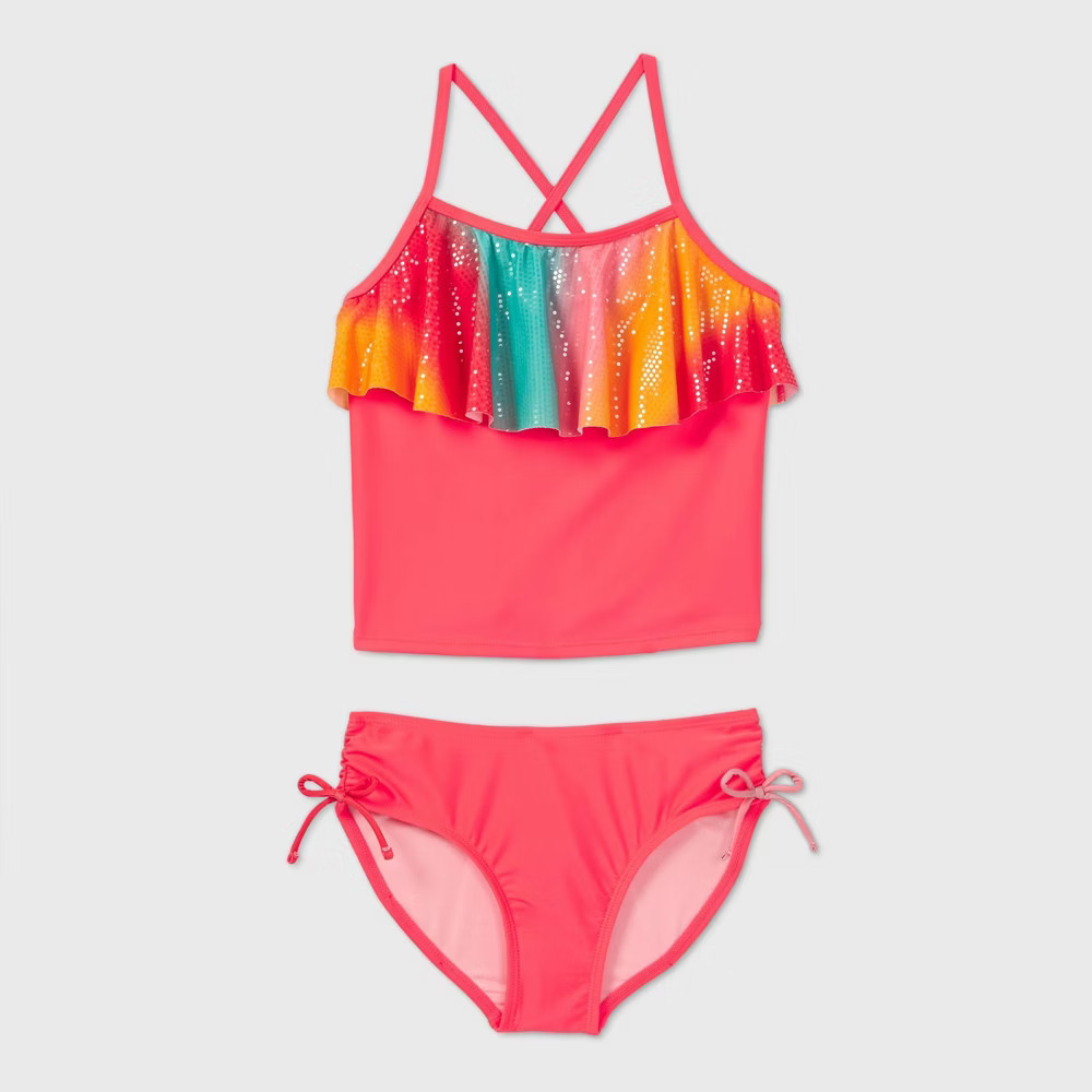 Girls' Shiny Flounce Top Tankini Set - Cat & Jack™ | Target