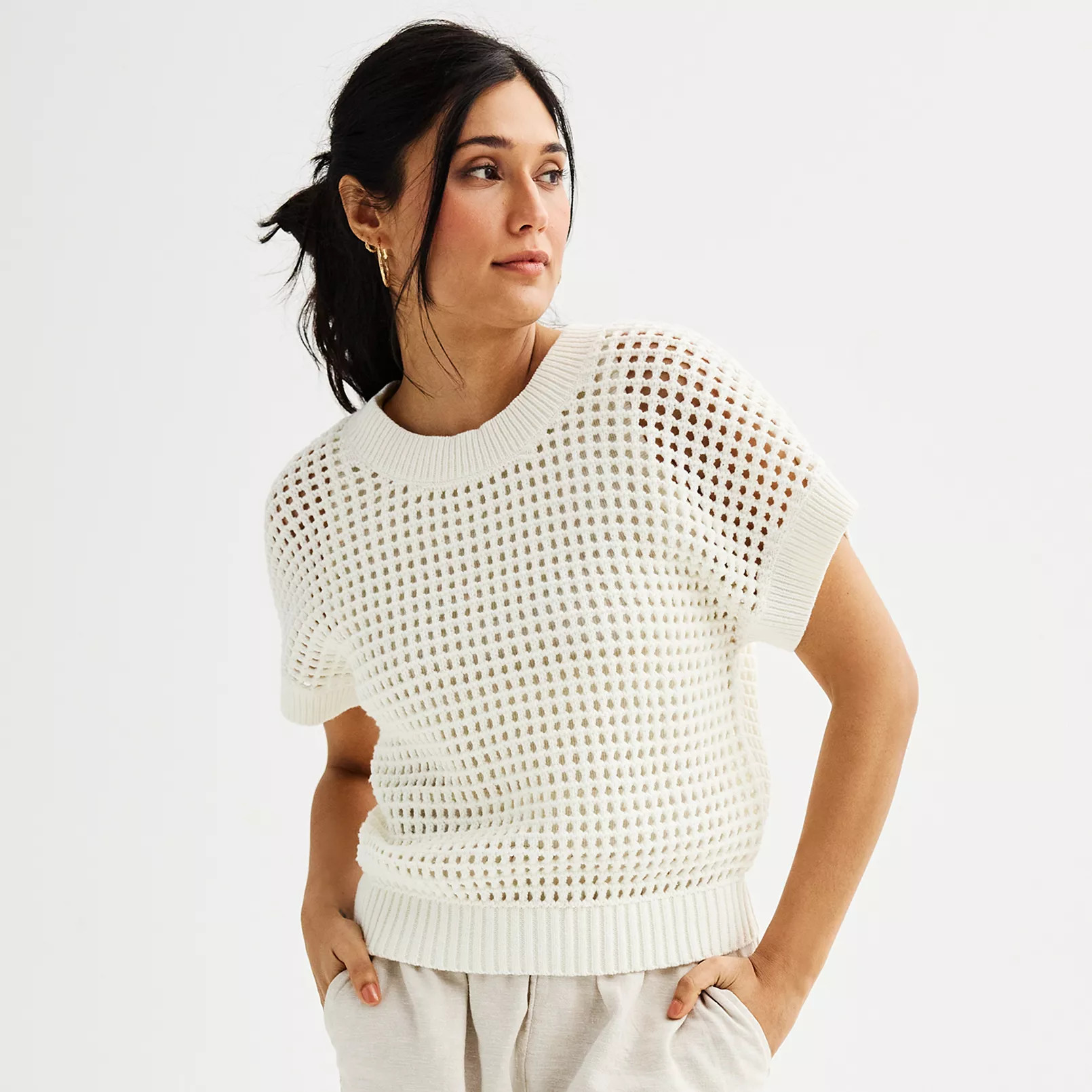 Women's Sonoma Goods For Life® Short Sleeve Open Stitch Dolman Sweater | Kohl's