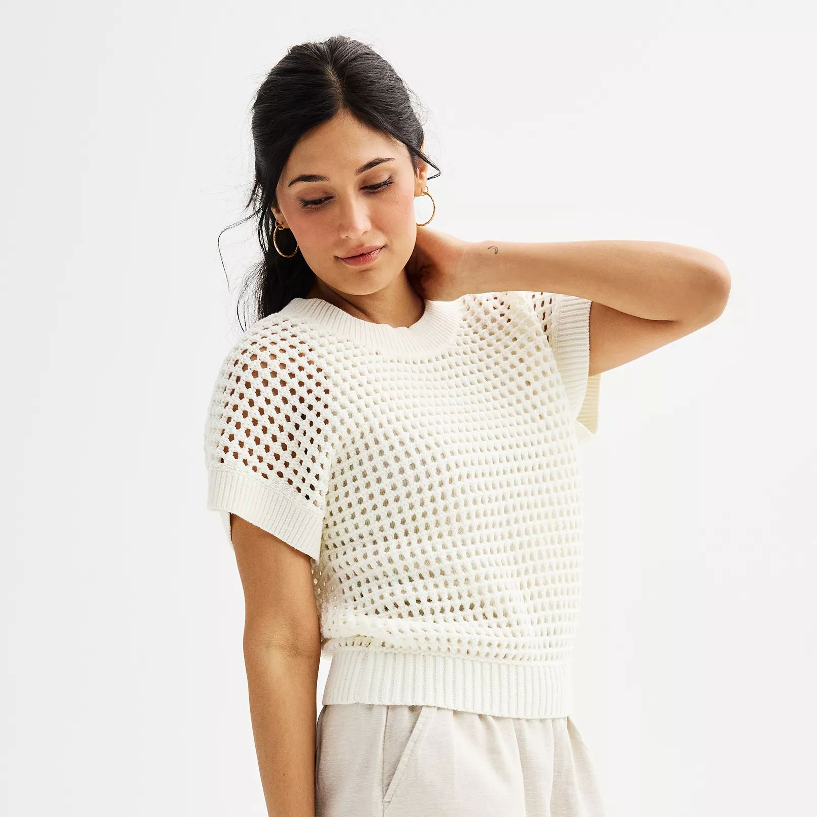 Women's Sonoma Goods For Life® Short Sleeve Open Stitch Dolman Sweater | Kohl's