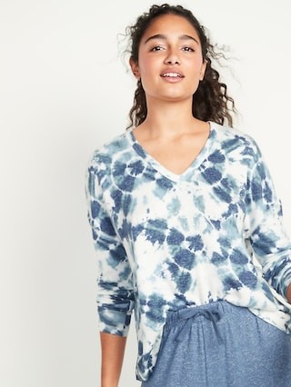 Oversized Cozy Plush-Knit V-Neck Lounge Top for Women | Old Navy (US)