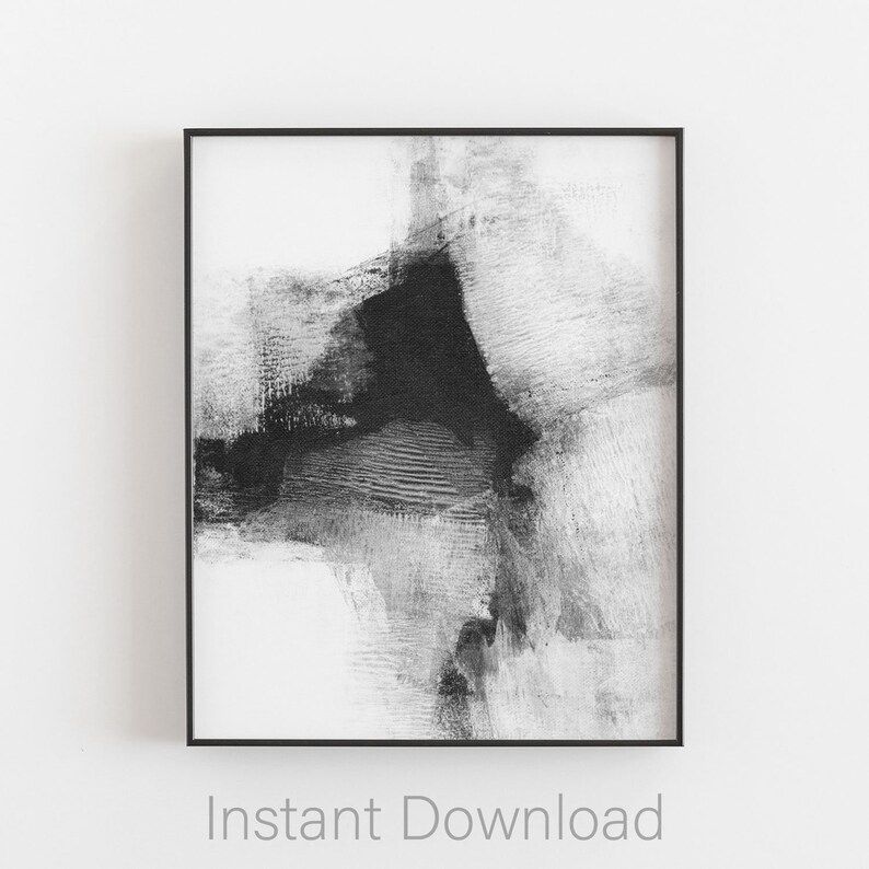 Black and White Abstract Painting Print, Scandinavian Printable Art, Modern Abstract Wall Art, Mi... | Etsy (US)