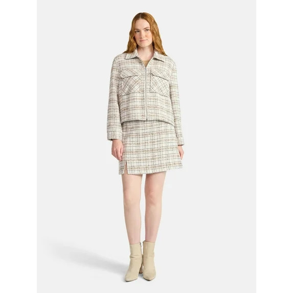 Time and Tru Women's Tweed Zip Jacket, Midweight, Sizes XS-XXXL | Walmart (US)