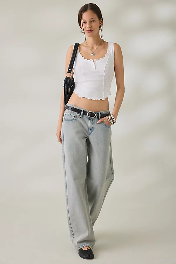 BDG Jules Ruffle Scoop Neck Henley Tank Top in White, Women's at Urban Outfitters | Urban Outfitters (US and RoW)