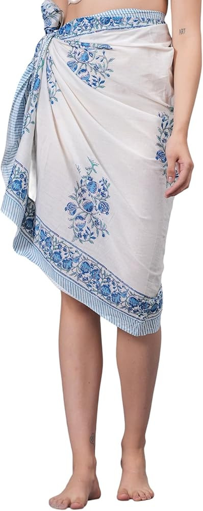 100% Cotton Swimsuit Cover-Up, Indian Hand Block Printed Sarong Wraps Bikini Cover-Up for Women | Amazon (US)