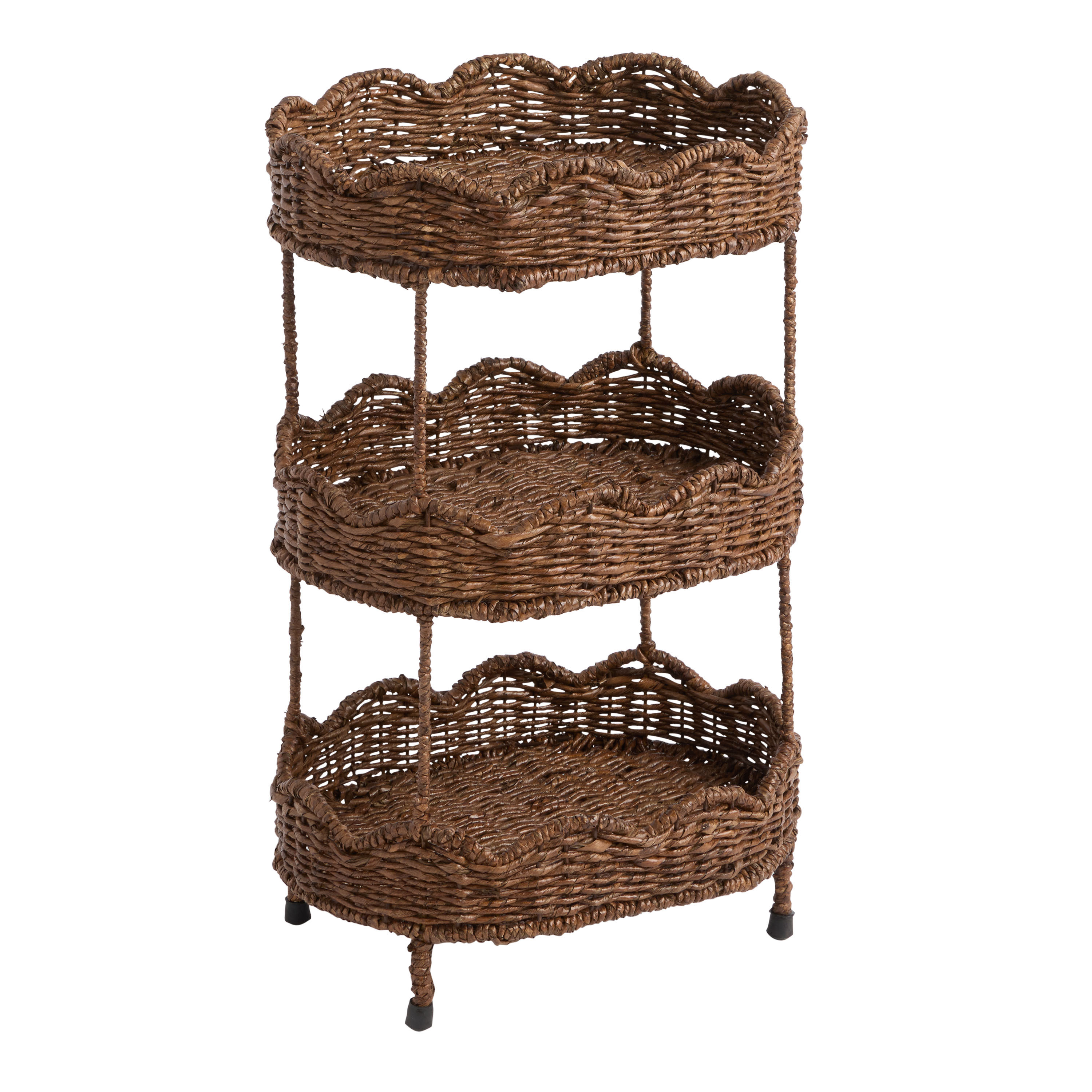 Daisy Oval Seagrass Scalloped 3 Tier Storage Tower | World Market