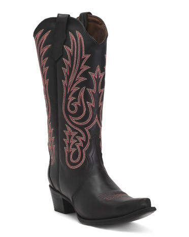 Made In Mexico Leather Embroidered Western Boots | TJ Maxx