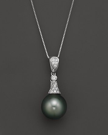 Diamond and Tahitian Pearl Pendant Necklace in 14K White Gold, 18" | Bloomingdale's (US)