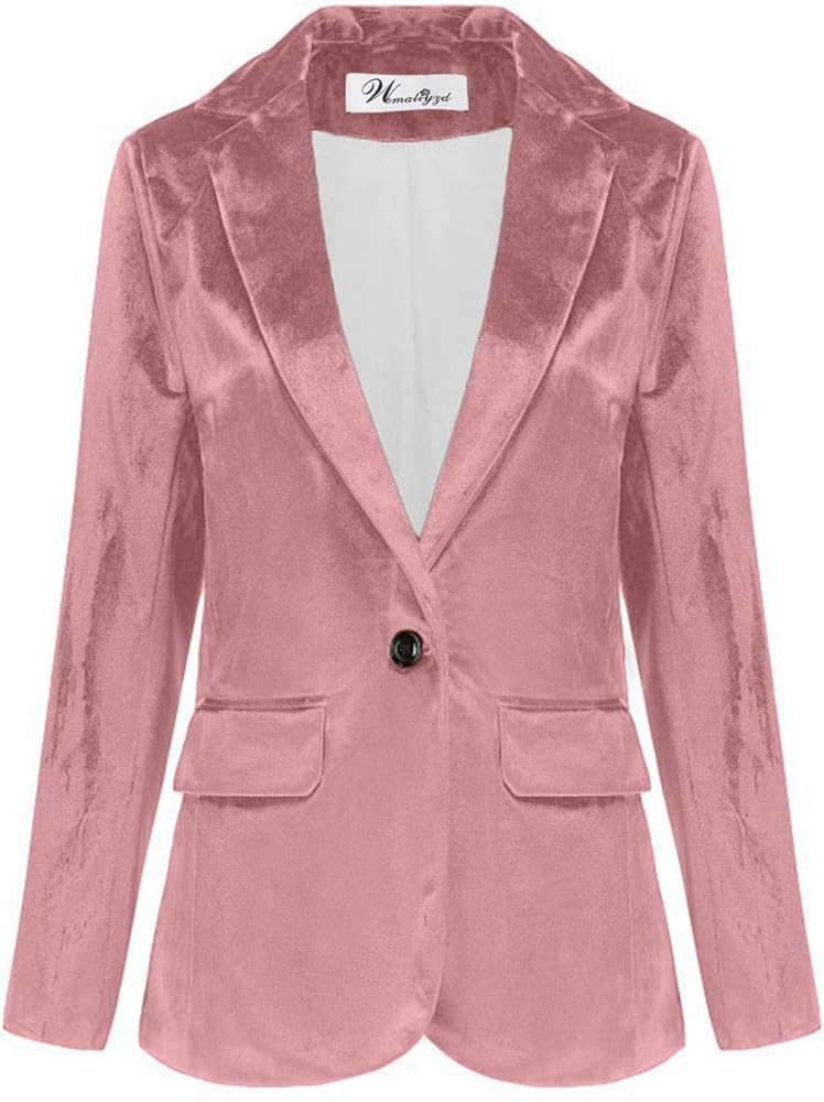 Wemaliyzd Womens Velvet Jacket Slim Fit 1 Button Blazer Office Lady | Amazon (US)
