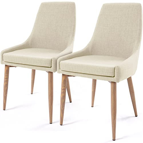 E&D FURNITURE Dining Chairs, Accent Living Room Chair Set of 2 Beige Kitchen and Dining Room Chairs with High Back 2 Pack Fabric Dining Chairs Sillas para Comedor Upholstered Dining Metal Leg Chairs | Amazon (US)